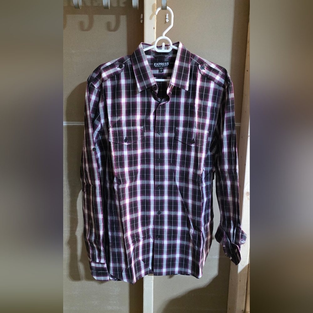 Express Men's Plaid Button-Down Shirt Large